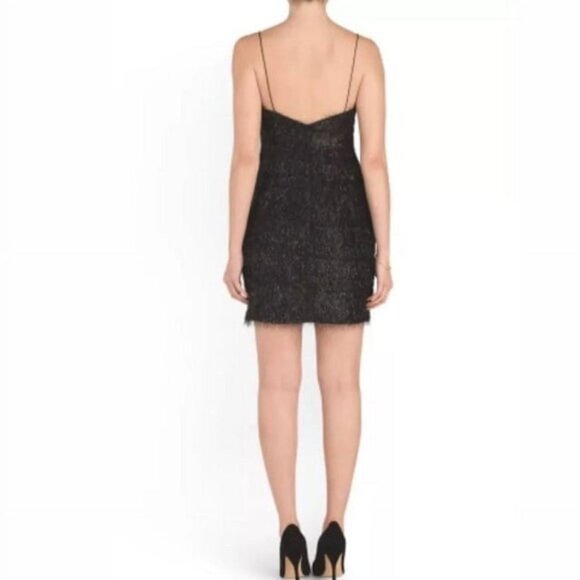 NWT Aidan Mattox Glam Black/Silver Tinsel Mini Shift Dress Sz 6 - Picture 2 of 8